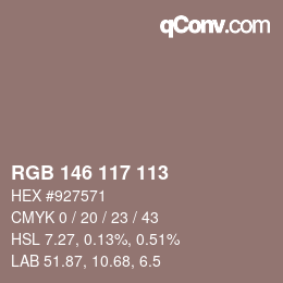 Color code: RGB 146 117 113 | qconv.com