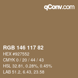 カラーコード: RGB 146 117 82 | qconv.com