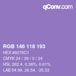 颜色代码: RGB 146 118 193 | qconv.com