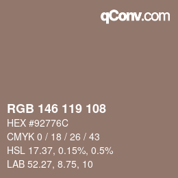 カラーコード: RGB 146 119 108 | qconv.com