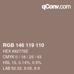 Farbcode: RGB 146 119 110 | qconv.com