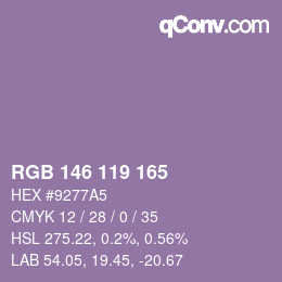 カラーコード: RGB 146 119 165 | qconv.com