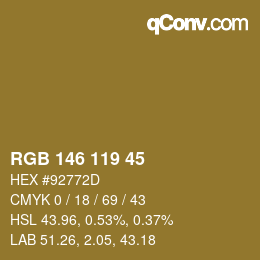 Code couleur: RGB 146 119 45 | qconv.com