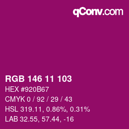 カラーコード: RGB 146 11 103 | qconv.com