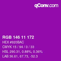 Color code: RGB 146 11 172 | qconv.com