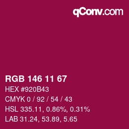 カラーコード: RGB 146 11 67 | qconv.com