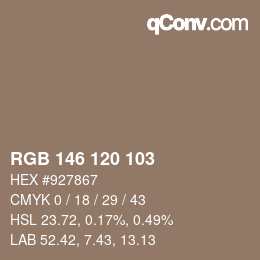 Color code: RGB 146 120 103 | qconv.com