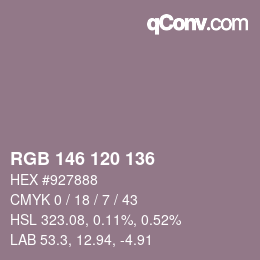 颜色代码: RGB 146 120 136 | qconv.com