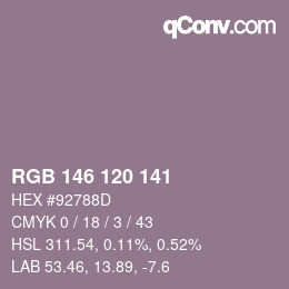 颜色代码: RGB 146 120 141 | qconv.com