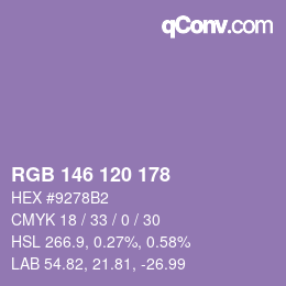Color code: RGB 146 120 178 | qconv.com