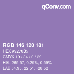 颜色代码: RGB 146 120 181 | qconv.com