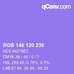 Color code: RGB 146 120 236 | qconv.com