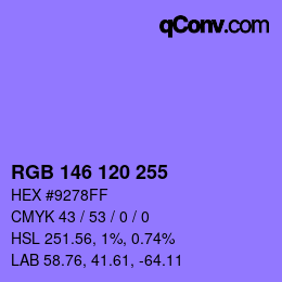 Color code: RGB 146 120 255 | qconv.com