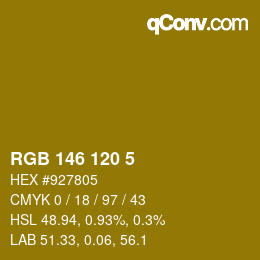 カラーコード: RGB 146 120 5 | qconv.com