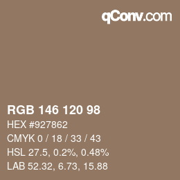 カラーコード: RGB 146 120 98 | qconv.com