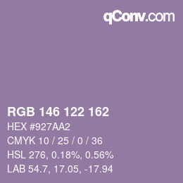 Color code: RGB 146 122 162 | qconv.com