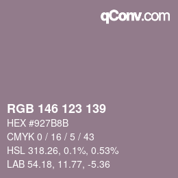 Color code: RGB 146 123 139 | qconv.com