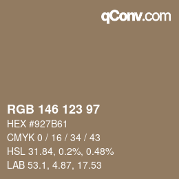 Color code: RGB 146 123 97 | qconv.com