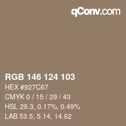 Color code: RGB 146 124 103 | qconv.com