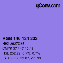 Color code: RGB 146 124 232 | qconv.com