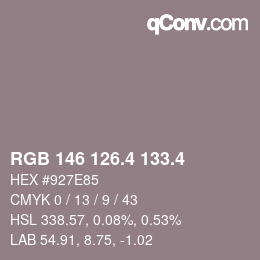 カラーコード: RGB 146 126.4 133.4 | qconv.com