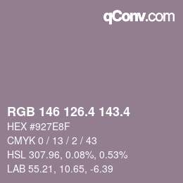 カラーコード: RGB 146 126.4 143.4 | qconv.com