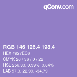 カラーコード: RGB 146 126.4 198.4 | qconv.com