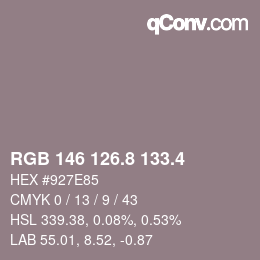 カラーコード: RGB 146 126.8 133.4 | qconv.com