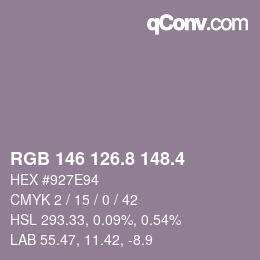 カラーコード: RGB 146 126.8 148.4 | qconv.com