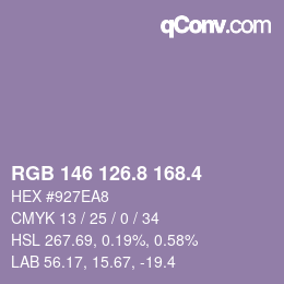 カラーコード: RGB 146 126.8 168.4 | qconv.com