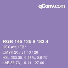 カラーコード: RGB 146 126.8 183.4 | qconv.com