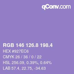 カラーコード: RGB 146 126.8 198.4 | qconv.com