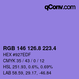 カラーコード: RGB 146 126.8 223.4 | qconv.com