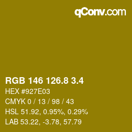 カラーコード: RGB 146 126.8 3.4 | qconv.com