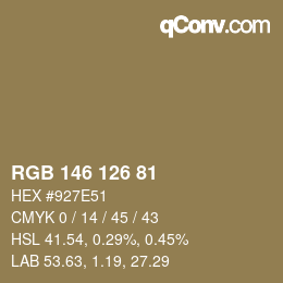 Color code: RGB 146 126 81 | qconv.com