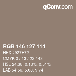 Color code: RGB 146 127 114 | qconv.com