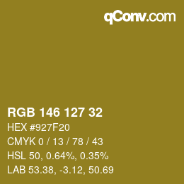 Color code: RGB 146 127 32 | qconv.com