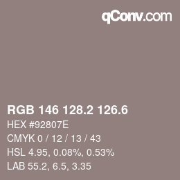 カラーコード: RGB 146 128.2 126.6 | qconv.com