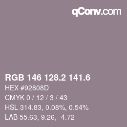 カラーコード: RGB 146 128.2 141.6 | qconv.com