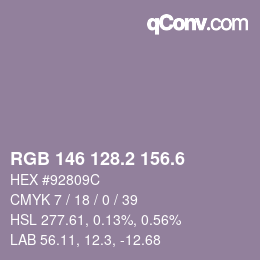 カラーコード: RGB 146 128.2 156.6 | qconv.com
