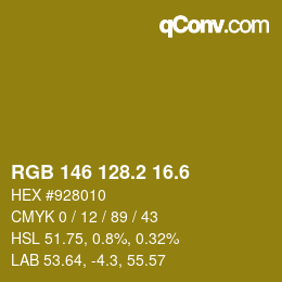 カラーコード: RGB 146 128.2 16.6 | qconv.com
