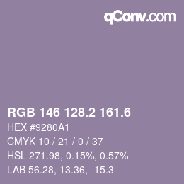 カラーコード: RGB 146 128.2 161.6 | qconv.com