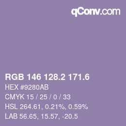 カラーコード: RGB 146 128.2 171.6 | qconv.com