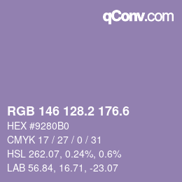カラーコード: RGB 146 128.2 176.6 | qconv.com