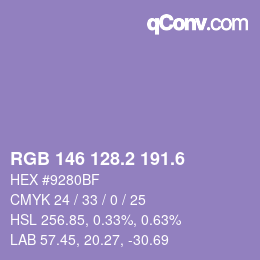 カラーコード: RGB 146 128.2 191.6 | qconv.com
