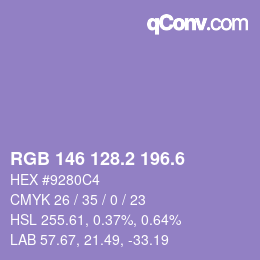 カラーコード: RGB 146 128.2 196.6 | qconv.com