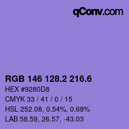 カラーコード: RGB 146 128.2 216.6 | qconv.com