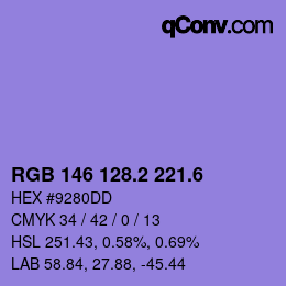 カラーコード: RGB 146 128.2 221.6 | qconv.com