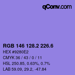 カラーコード: RGB 146 128.2 226.6 | qconv.com