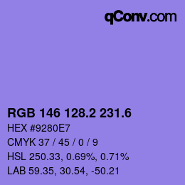カラーコード: RGB 146 128.2 231.6 | qconv.com